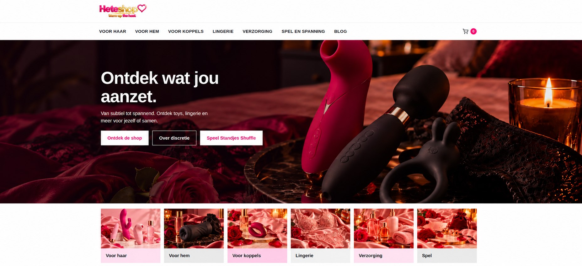 Homepage van HeteShop.nl, e-commerceproject gebouwd met AI-ondersteunde workflows